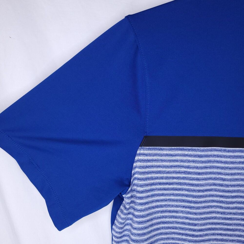 Nike Polo Shirt Mens Medium Striped Blue, White Dri Fit NBC Golf Tiger Woods - Picture 3 of 12
